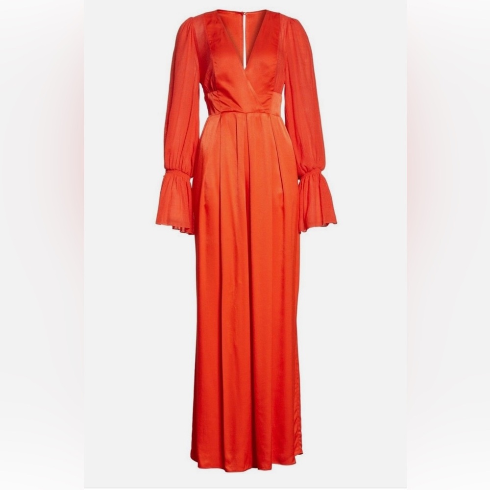 Women's Long Orange Maxi romper with Bell Sleeves